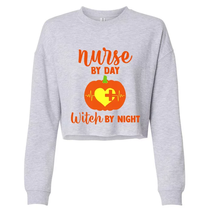 Nurse By Day Witch By Night Halloween Funny Gift Cropped Pullover Crew