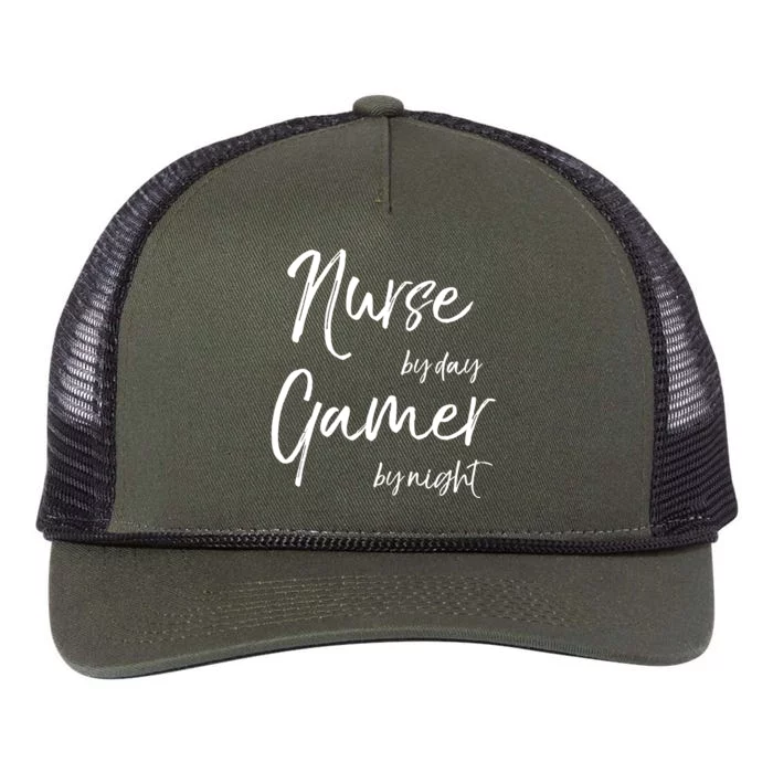 Nurse By Day Gamer By Night Funny National Nurses Week Funny Gift Retro Rope Trucker Hat Cap