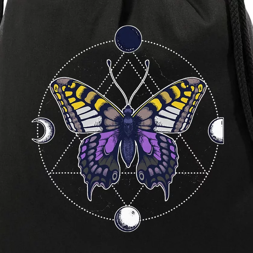 N.O.N.B..I.N.A.R.Y Butterfly Enby Pride Flag Lgbt Subtle Drawstring Bag