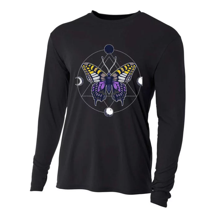 N.O.N.B..I.N.A.R.Y Butterfly Enby Pride Flag Lgbt Subtle Cooling Performance Long Sleeve Crew