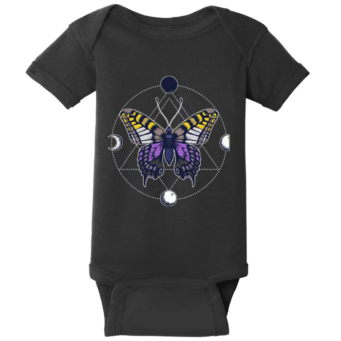 N.O.N.B..I.N.A.R.Y Butterfly Enby Pride Flag Lgbt Subtle Baby Bodysuit