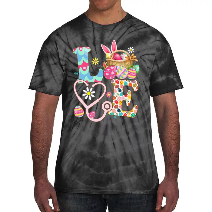 Nurse Bunny Easter Day Love Stethoscope Scrub Tie-Dye T-Shirt