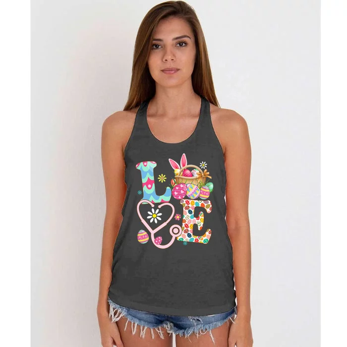 Nurse Bunny Easter Day Love Stethoscope Scrub Women's Knotted Racerback Tank