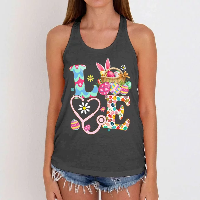 Nurse Bunny Easter Day Love Stethoscope Scrub Women's Knotted Racerback Tank