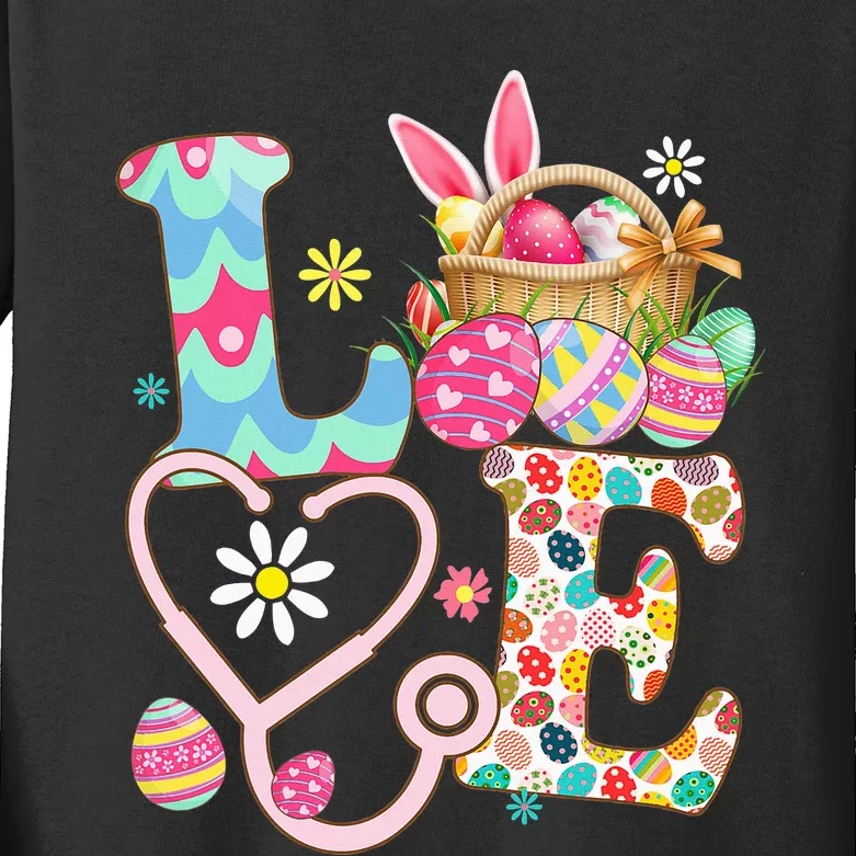 Nurse Bunny Easter Day Love Stethoscope Scrub Kids Long Sleeve Shirt