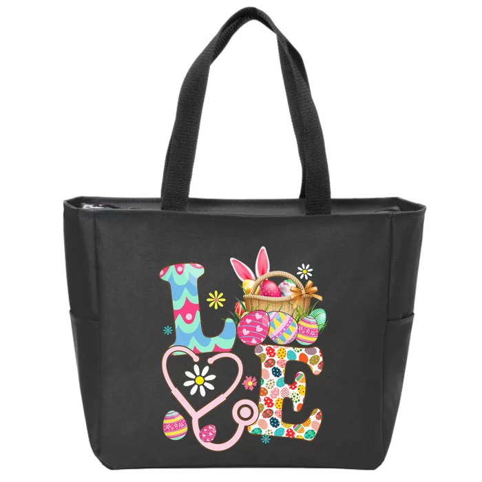 Nurse Bunny Easter Day Love Stethoscope Scrub Zip Tote Bag