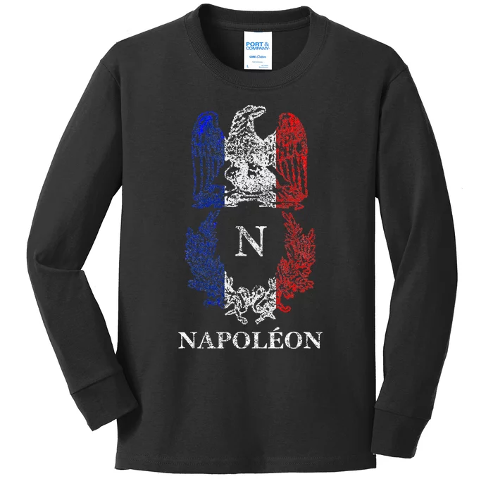 Napoleon Bonaparte Eagle Emblem Insignia French Flag Kids Long Sleeve Shirt