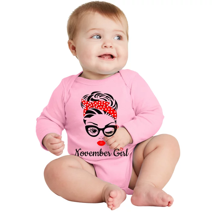 November Birthday For Born November Baby Long Sleeve Bodysuit