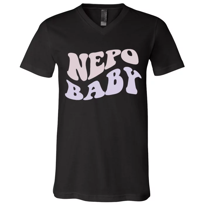 NEPO BABY Funny Nepotism Wavy Vintage Trending Meme V-Neck T-Shirt