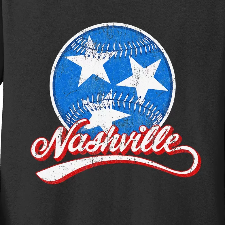 Nashville Baseball Faded Kids Long Sleeve Shirt