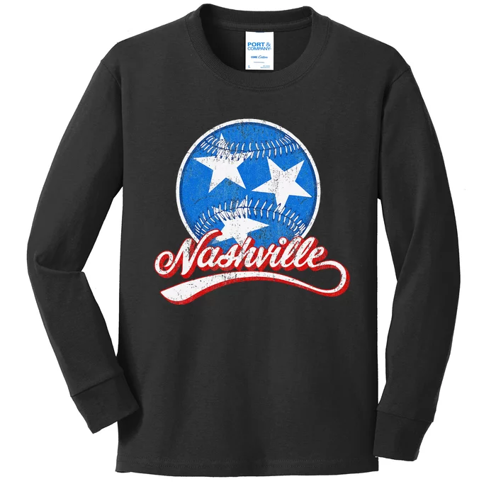 Nashville Baseball Faded Kids Long Sleeve Shirt