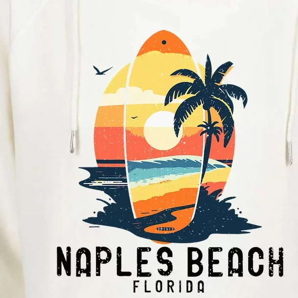 Naples Beach Florida Surfboard Waves Beach Womens Funnel Neck Pullover Hood