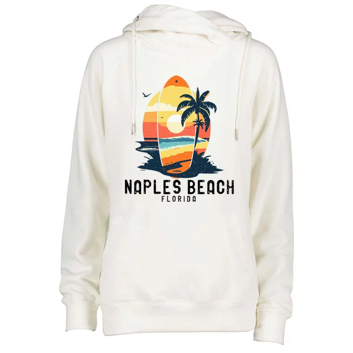 Naples Beach Florida Surfboard Waves Beach Womens Funnel Neck Pullover Hood