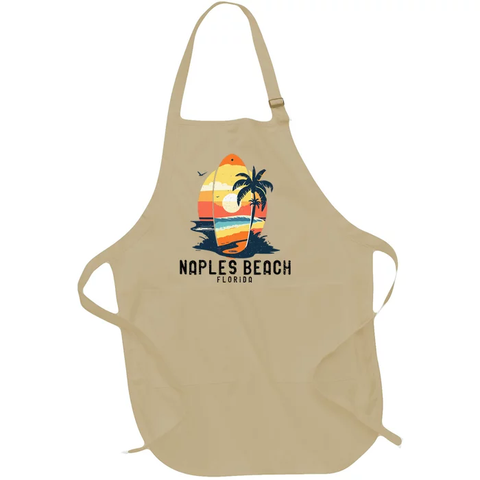 Naples Beach Florida Surfboard Waves Beach Full-Length Apron With Pocket