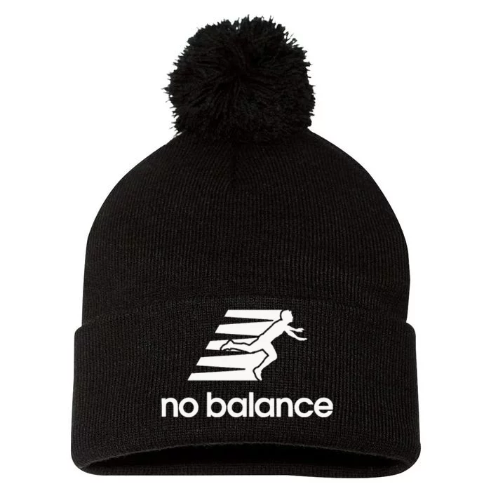 No Balance Funny Running Logo Parody No Balance Pom Pom 12in Knit Beanie