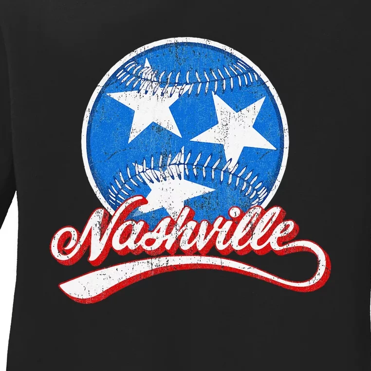 Nashville Baseball Faded Ladies Long Sleeve Shirt