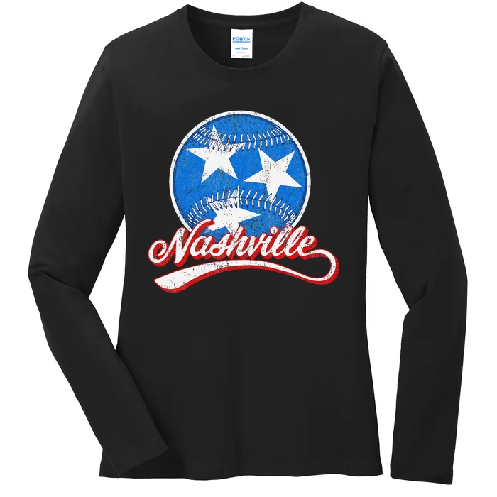 Nashville Baseball Faded Ladies Long Sleeve Shirt