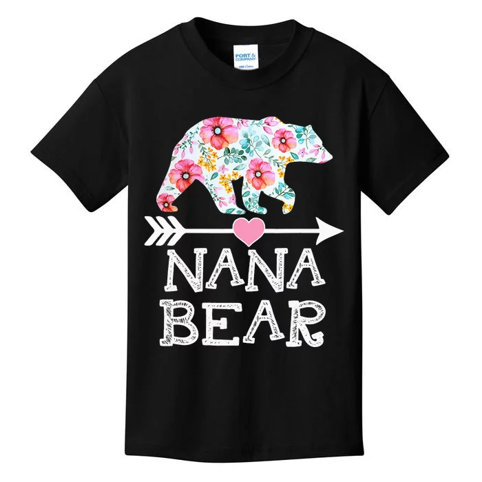 Nana Bear Floral Family Mother's Day Gifts Mom Nana Kids T-Shirt