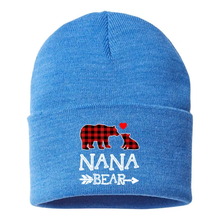 Nana Bear Gift Red Buffalo Plaid Grandma Bear Pajama Funny Gift Sustainable Knit Beanie