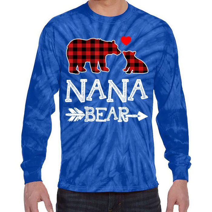 Nana Bear Gift Red Buffalo Plaid Grandma Bear Pajama Funny Gift Tie-Dye Long Sleeve Shirt