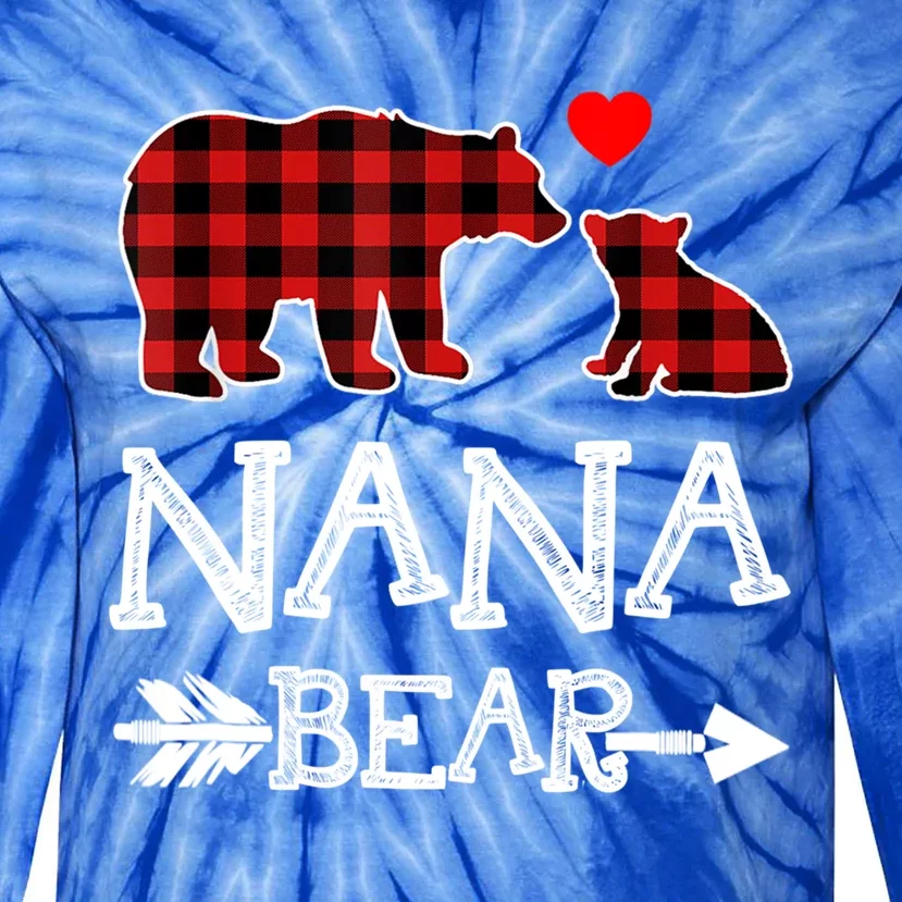 Nana Bear Gift Red Buffalo Plaid Grandma Bear Pajama Funny Gift Tie-Dye Long Sleeve Shirt