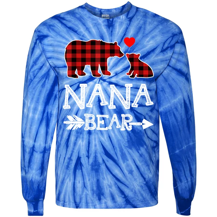 Nana Bear Gift Red Buffalo Plaid Grandma Bear Pajama Funny Gift Tie-Dye Long Sleeve Shirt