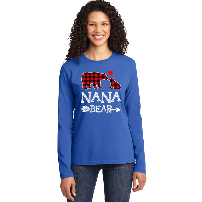 Nana Bear Gift Red Buffalo Plaid Grandma Bear Pajama Funny Gift Ladies Long Sleeve Shirt