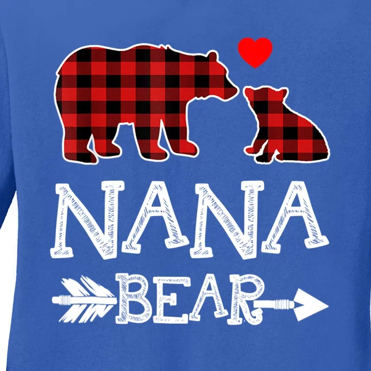 Nana Bear Gift Red Buffalo Plaid Grandma Bear Pajama Funny Gift Ladies Long Sleeve Shirt