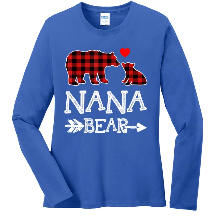 Nana Bear Gift Red Buffalo Plaid Grandma Bear Pajama Funny Gift Ladies Long Sleeve Shirt