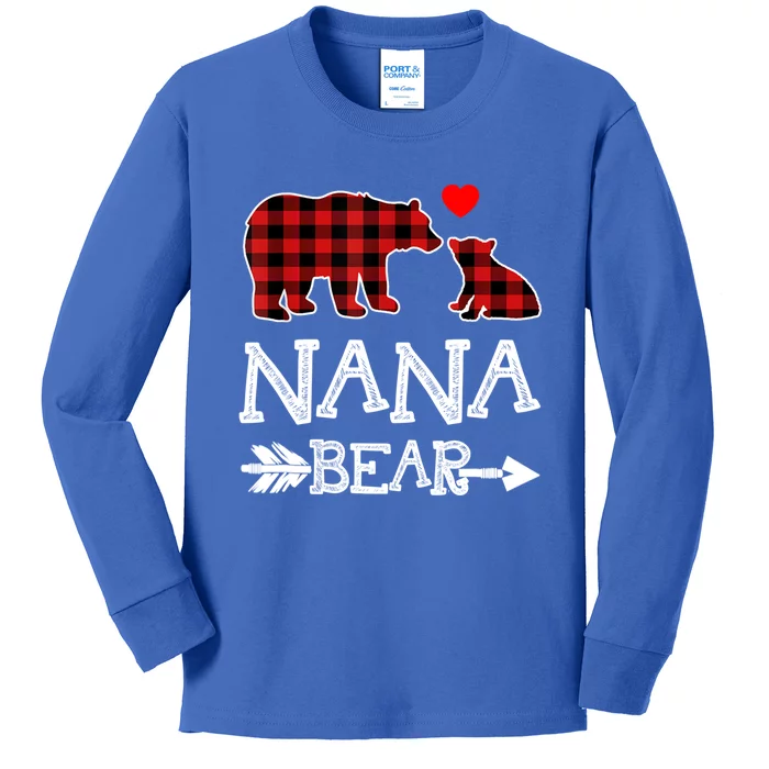 Nana Bear Gift Red Buffalo Plaid Grandma Bear Pajama Funny Gift Kids Long Sleeve Shirt