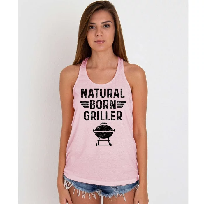 Natural Born Griller Barbecue Funny Bbq Great Gift Women's Knotted Racerback Tank