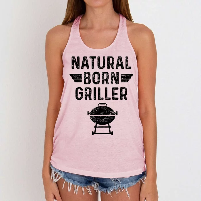 Natural Born Griller Barbecue Funny Bbq Great Gift Women's Knotted Racerback Tank