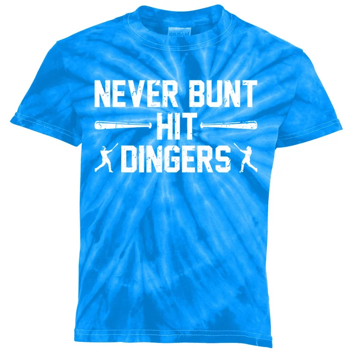 Never Bunt Hit Dingers Cool Gift Funny Baseball Cute Gift Kids Tie-Dye T-Shirt