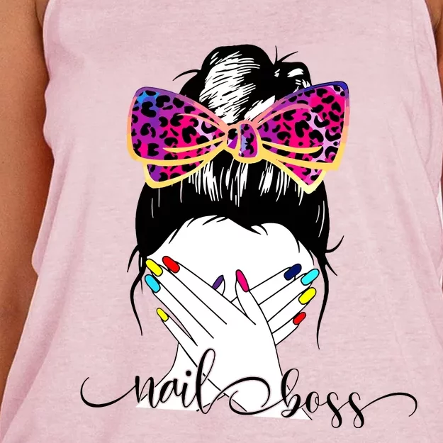 Nail Boss Messy Bun Nail Technician Manicurist Nail Polish Women's Knotted Racerback Tank