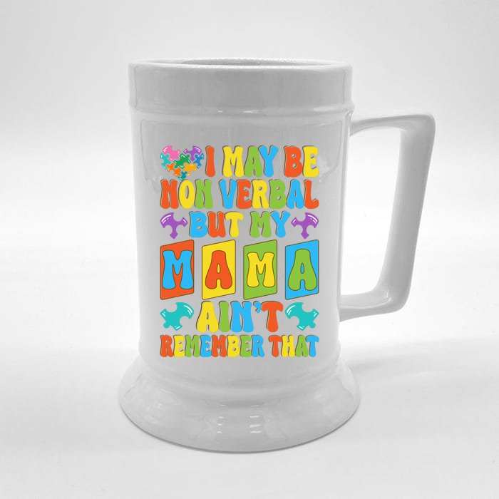 Nonverbal But My Mama AinT Autism Awareness Graphic Front & Back Beer Stein