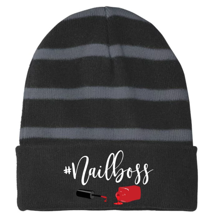 Nail Boss Nail Tech Polish Striped Beanie with Solid Band