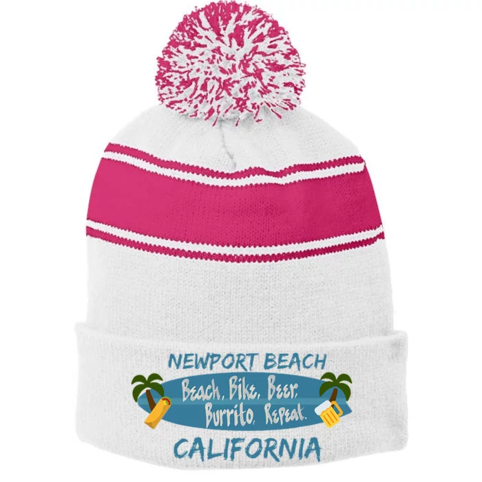 Newport Beach Orange County California Stripe Pom Pom Beanie