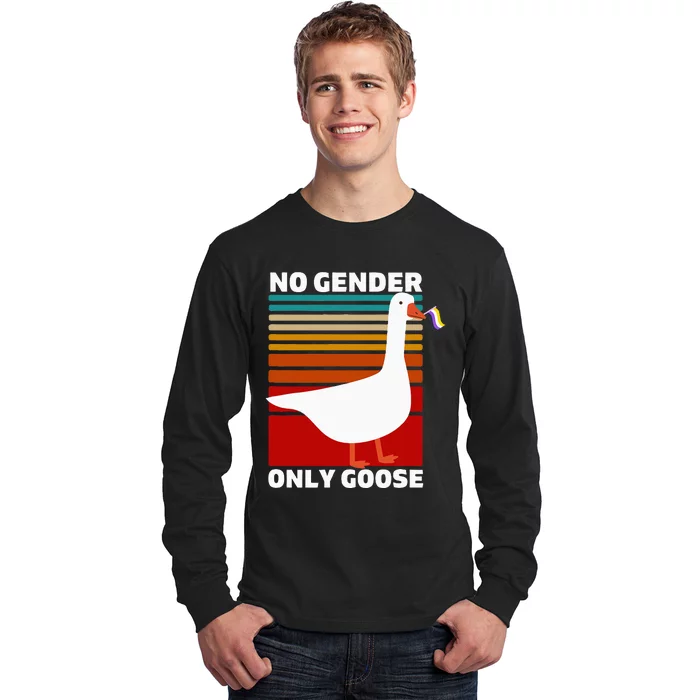 Non Binary Pride Funny No Gender Only Goose Lgbtq Enby Flag Long Sleeve Shirt