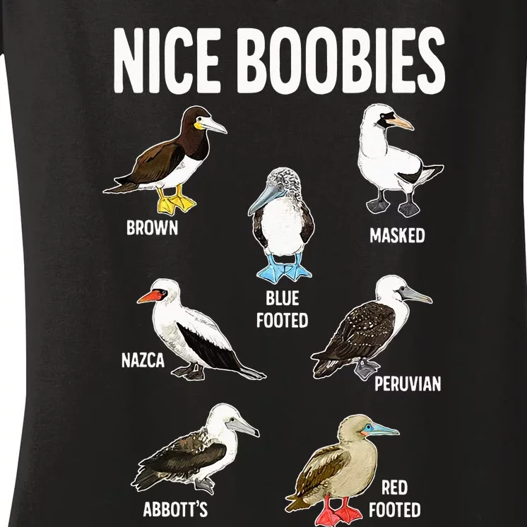 Nice Boobies Pun Adult Joke Funny Bird Lover Birdwatcher Women's V-Neck T-Shirt