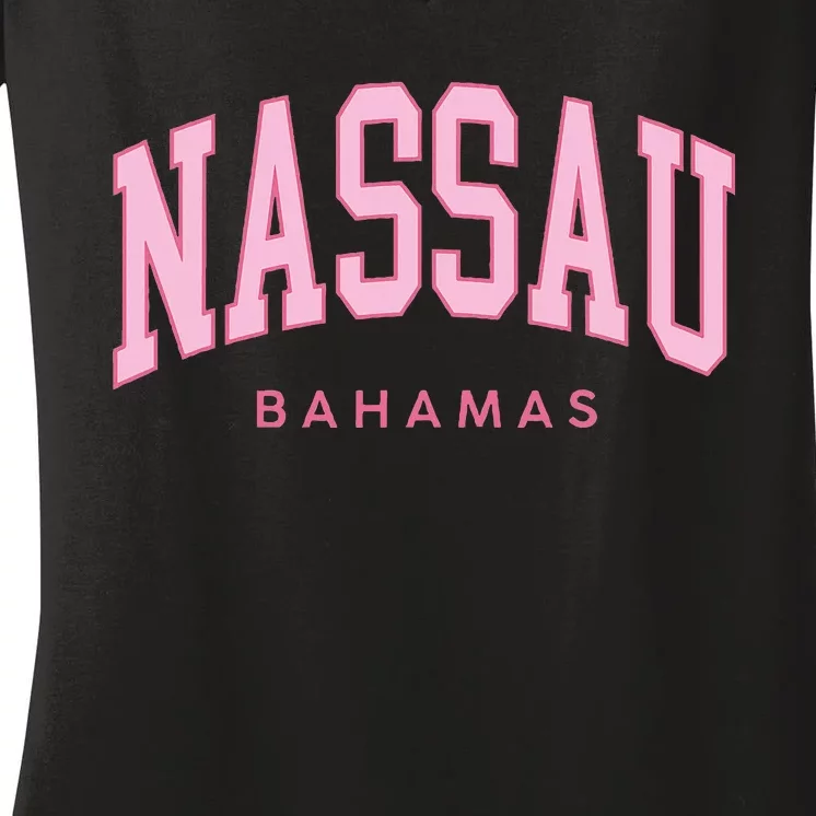 Nassau Bahamas Preppy Retro Pink Souvenir Women's V-Neck T-Shirt