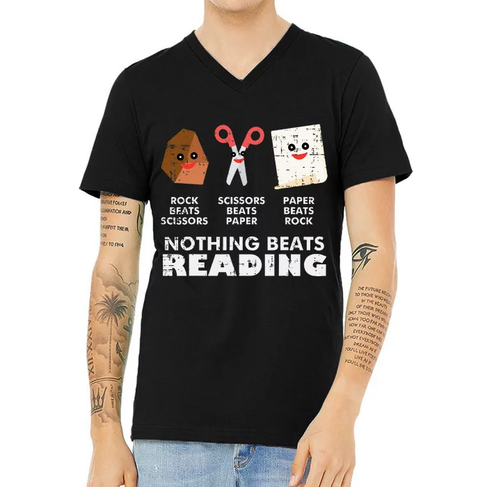 Nothing Beats Reading Book Librarian Across America V-Neck T-Shirt