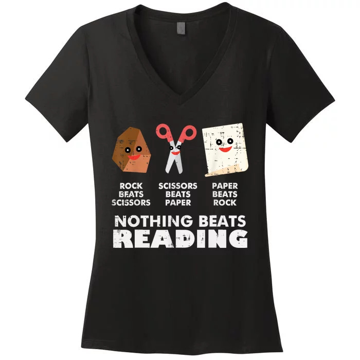 Nothing Beats Reading Book Librarian Across America Women's V-Neck T-Shirt