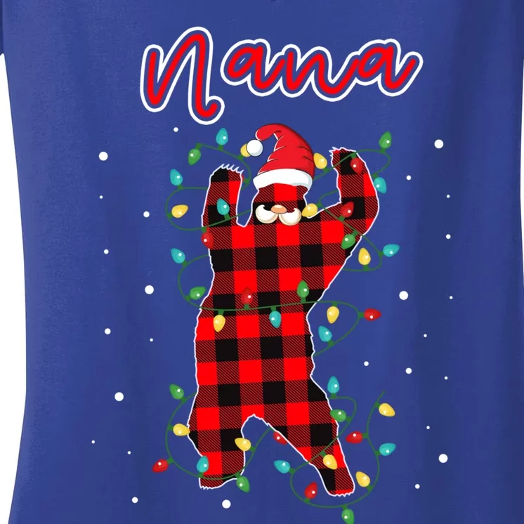 Nana Bear Red Buffalo Plaid Grandma Bear Pajama Xmas Gift Women's V-Neck T-Shirt