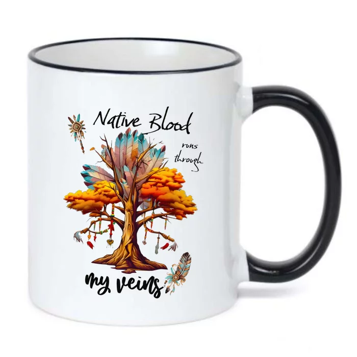 Native Blood Runs Through My Veins Black Color Changing Mug