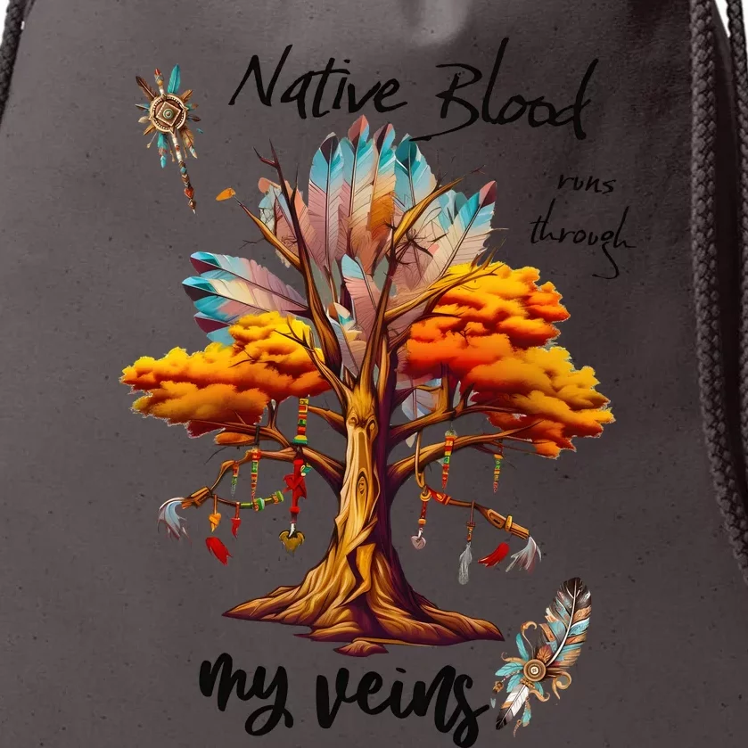 Native Blood Runs Through My Veins Drawstring Bag