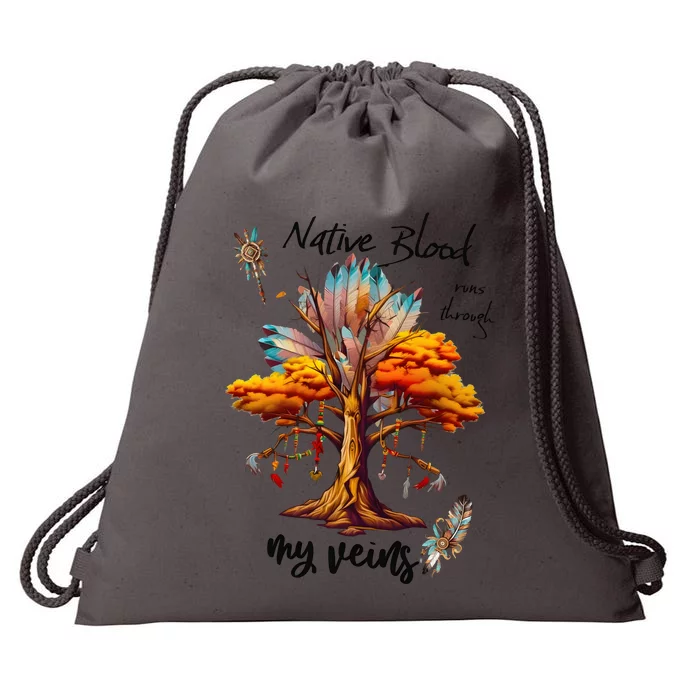 Native Blood Runs Through My Veins Drawstring Bag