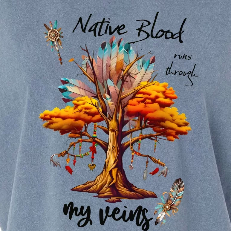 Native Blood Runs Through My Veins Garment-Dyed Women's Muscle Tee