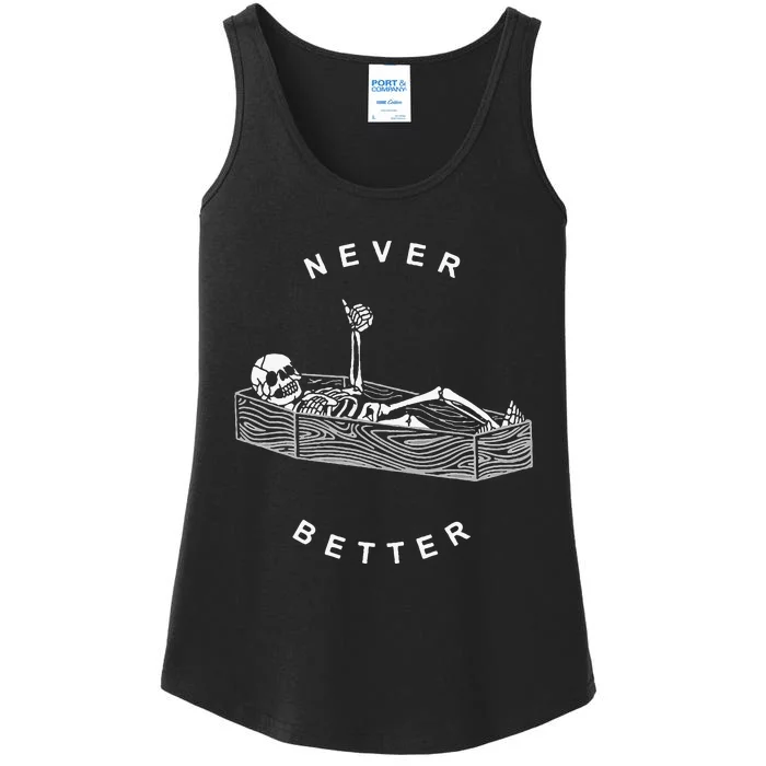 Never Better Skull Skeleton In The Coffin Halloween Ladies Essential Tank