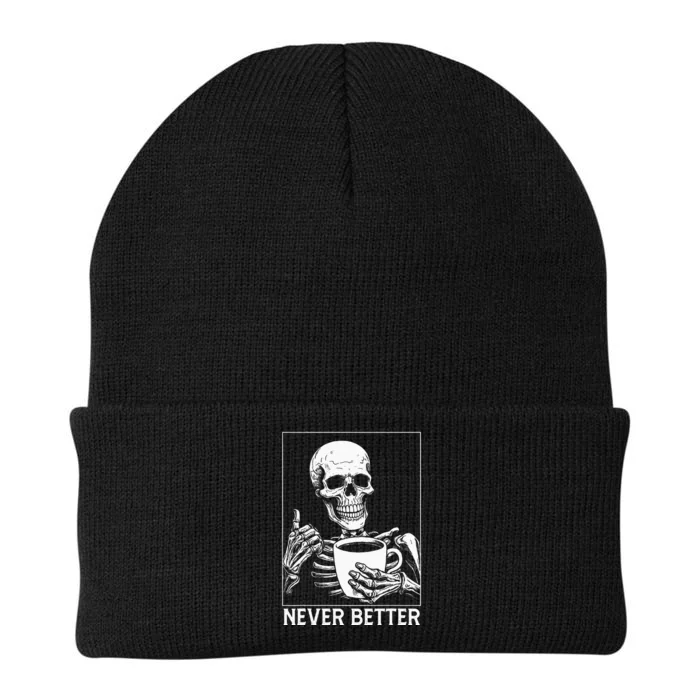 Never Better Skeleton Drinking Coffee Halloween Knit Cap Winter Beanie