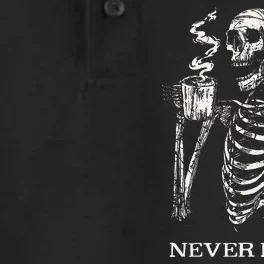 Never Better Skeleton Drinking Coffee Gothic Halloween Dry Zone Grid Performance Polo